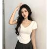 Sexy V-neck Short Sleeve T-shirts for Women Summer New Tees Top Black White Basic Tshirt Y2K Korean Style Women's Clothes 2024