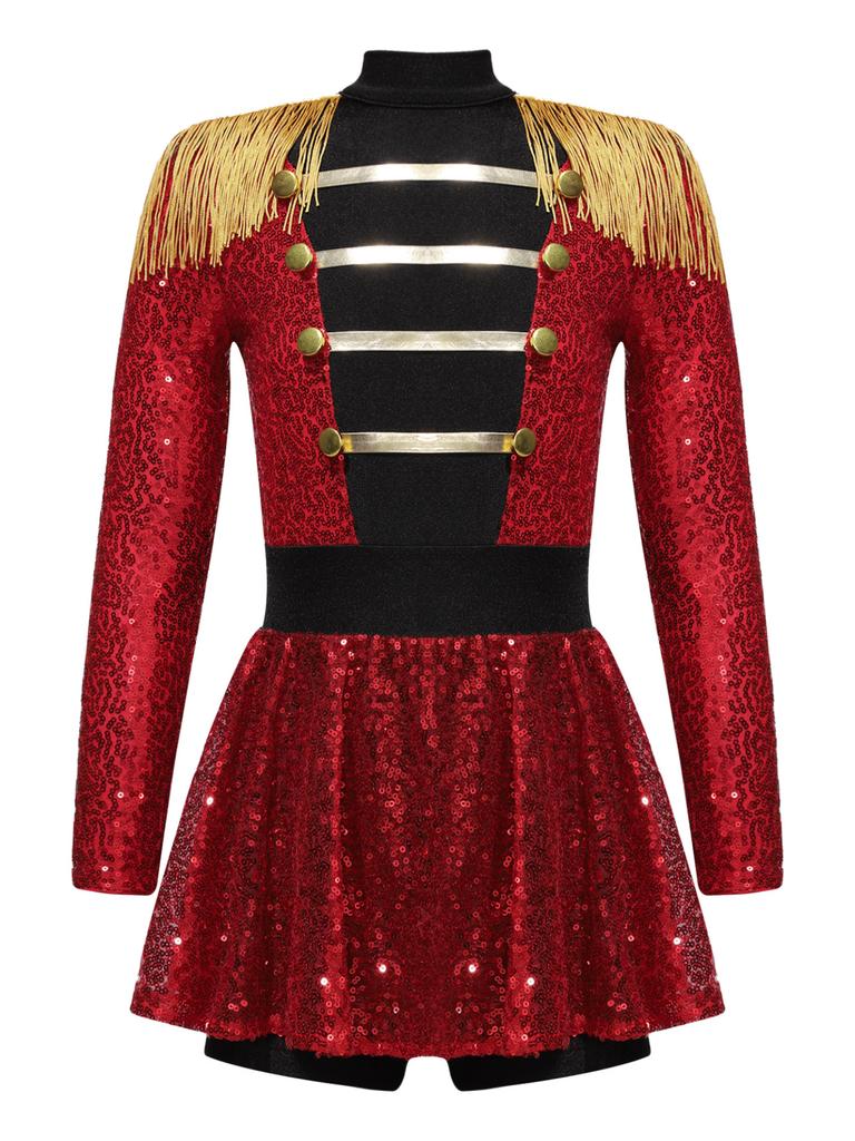 Детский костюм циркового манежа для девочек, блестящий комбинезон с блестками для выступлений на Хэллоуин, карнавальное нарядное платье для косплея