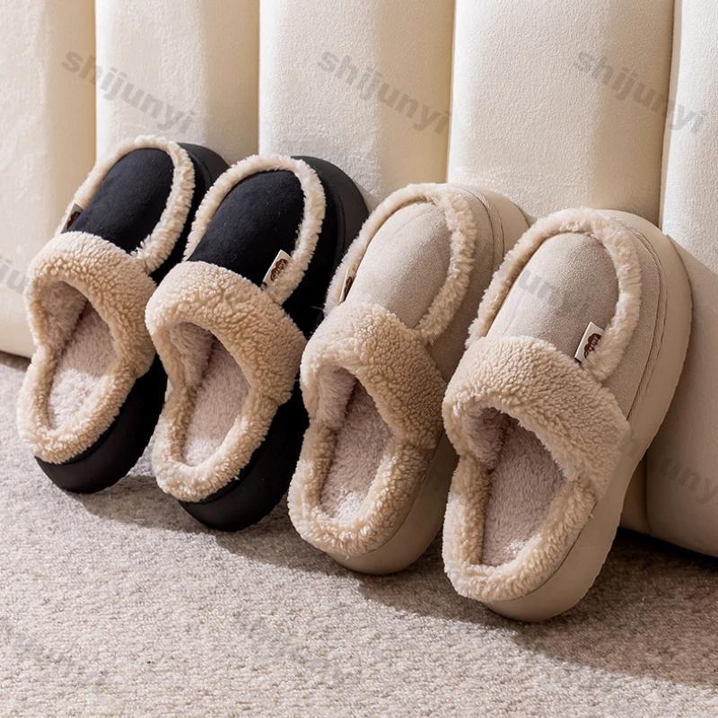 Модные женские плюшевые теплые домашние тапочки на платформе, зимние новые мягкие удобные домашние хлопковые тапочки для пола, тапочки на танкетке для девочек, пушистые тапочки для дома
