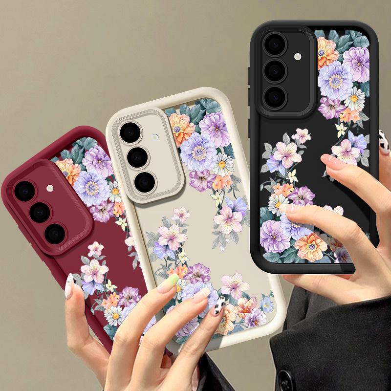 Мягкий матовый чехол с цветочным принтом для Samsung S25 Ultra S24 FE S23 S22 A16 A56 A36 A15 A55 A35 A54 A34 TPU противоударный защитный чехол для объектива телефона