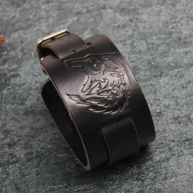 Punk Men Women Wolf Wide Genuine Leather Belt Bracelet Cuff Wristband Bangle