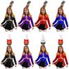 Girls Circus Drummer Costume Long Sleeve Sequined Bodysuit Fringe Epaulet Shoulder Mini Top Hat Accessory