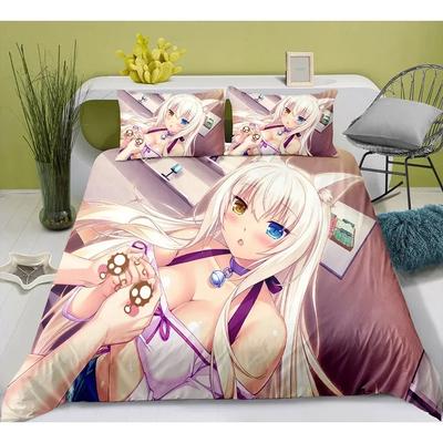 Милый аниме-кот-горничная узор NEKOPARA Постельный набор Игровая печать Пододеяльник и наволочка Украшение спальни для отаку-подростков