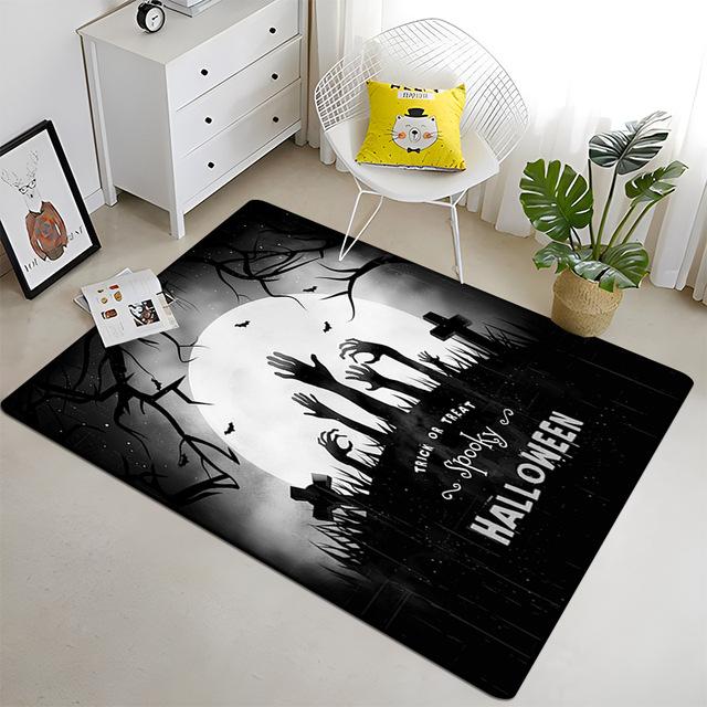 Halloween Crystal Velvet Horror Pumpkin Carpet Living Room Coffee Table Mat Bedroom Bed Blanket Bathroom Non-Slip Mat