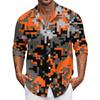 Men's Summer New Loose Print Long Sleeve Shirt Cardigan Beach Shirt