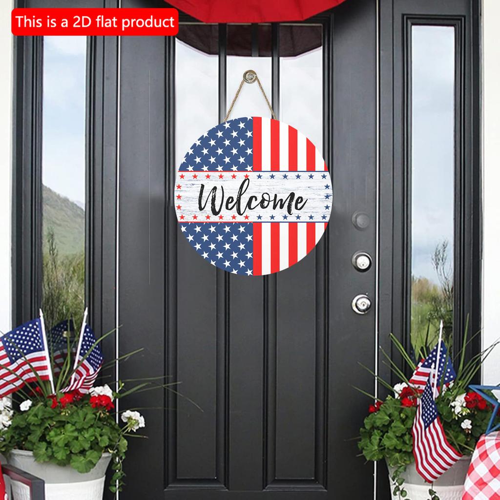 2D плоский 20*20см 1шт 4 июля День независимости США Приветственная табличка Деревянный подвесной декор, Звездный узор Потрясающее хорошее качество Украшение для окна/сада/двери
