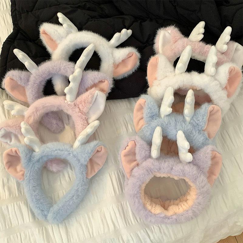 Бордовый плюшевый ободок с рогами дракона - Мультяшные рога для умывания и веселых выступлений