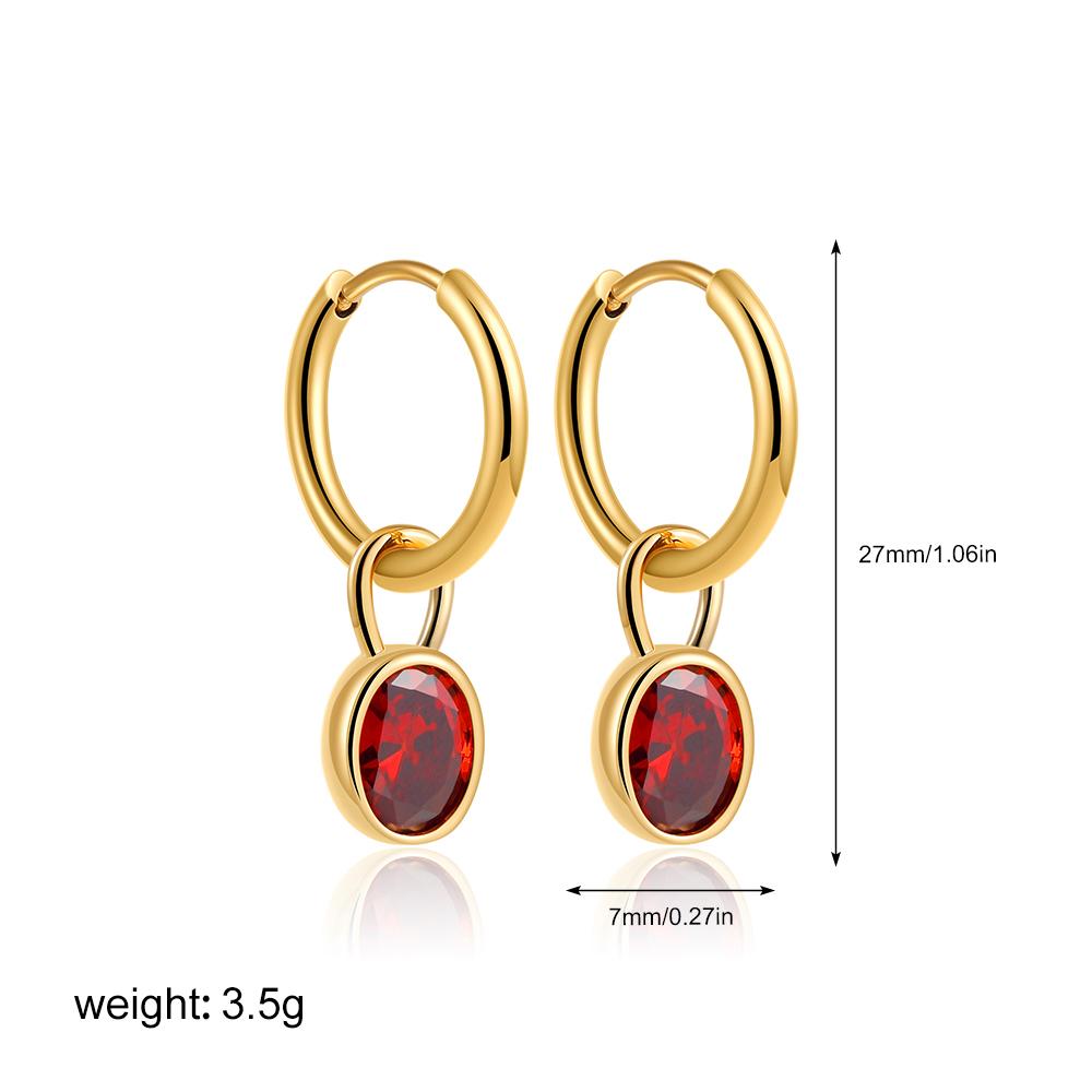 Multicolour Oval CZ Zircon Drop Earrings for Women Gold Plated Stainless Steel Hoop Huggie Earring Trendy Party Jewelry