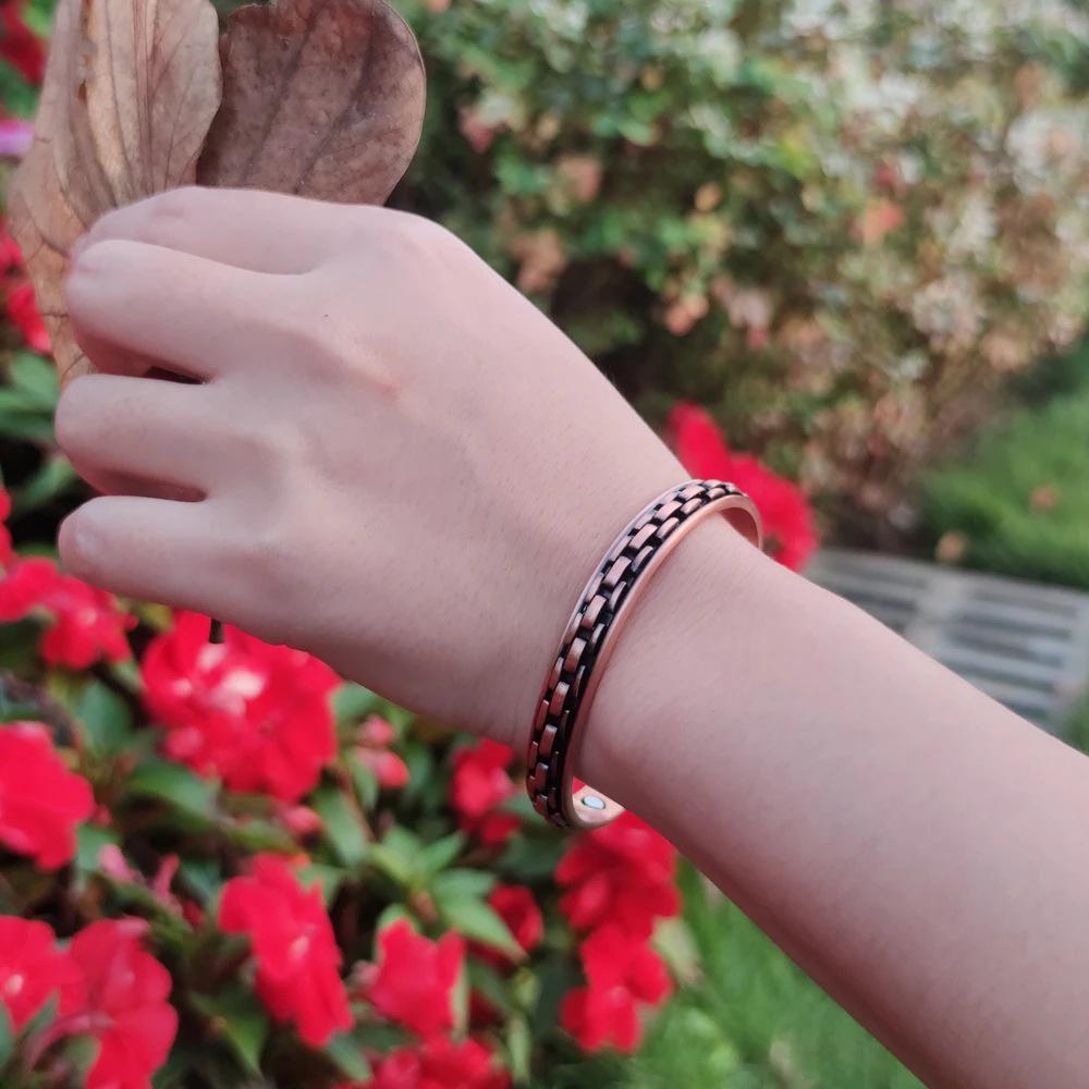 Регулируемый магнитный браслет из красной меди для мужчин и женщин - Винтажный стиль, чистая медь с 6 магнитами