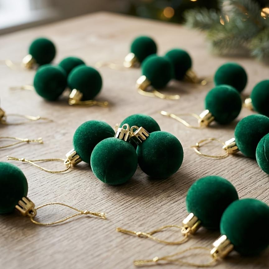Bulk 3CM Dark Green Flocked Christmas Balls, Christmas Tree Ornaments, Decorative Accessories