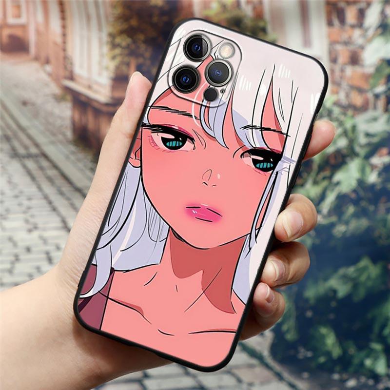 Супер милый чехол для телефона с аниме девушкой для iPhone14 13 12 11 PM Pro Max 8 7 SE XR XS Plus, черный мягкий силиконовый чехол Fundas Coques Shell