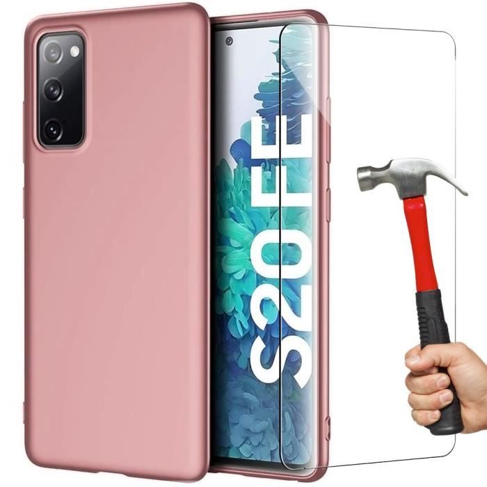 Protective Case - BOOLING - for Samsung Galaxy S20 FE - Silky Silicone - 2 Tempered Glass - Shockproof Pink