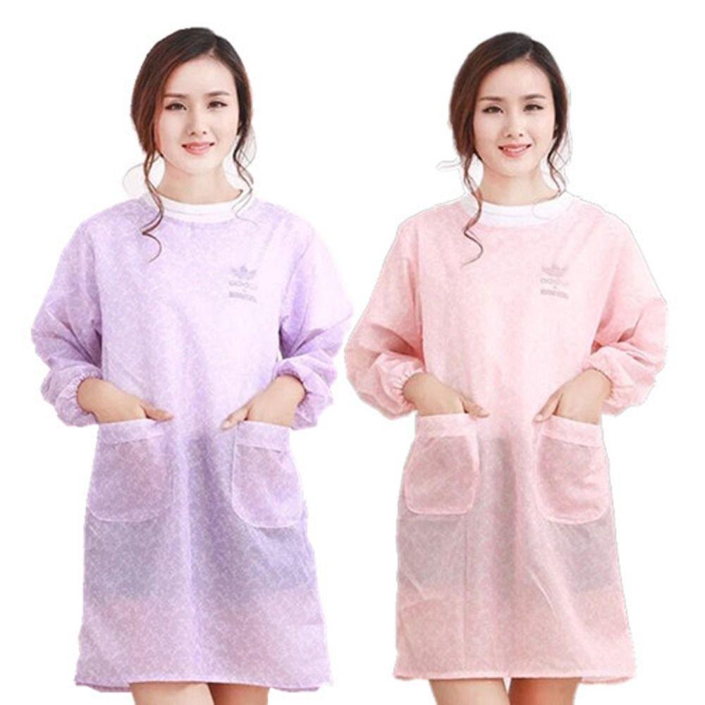 Oil Resistant Waterproof Apron Lightweight Kitchen Long-Sleeved Smock Daily Cleaning,