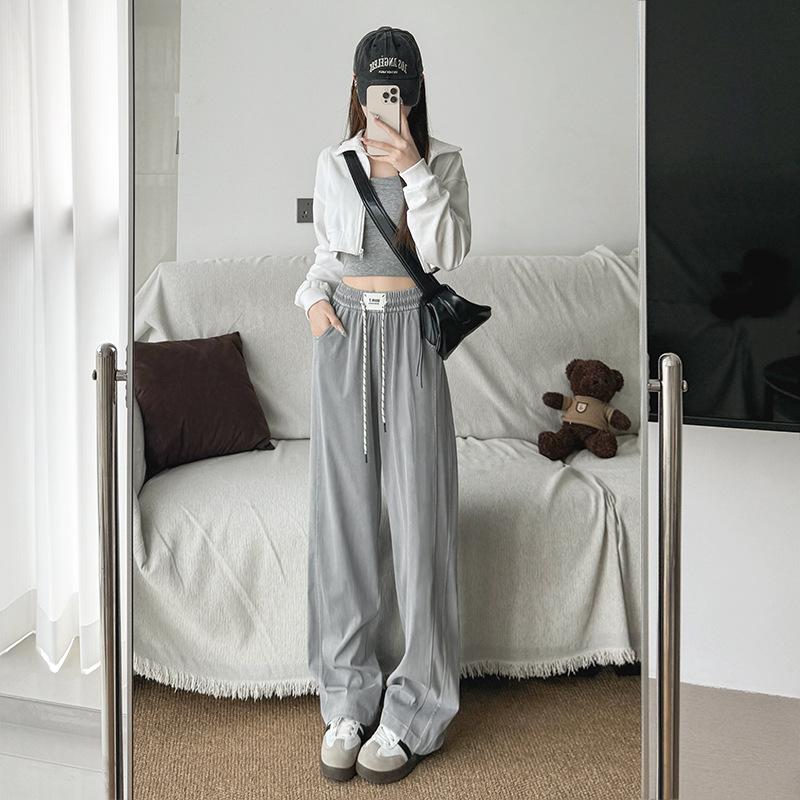 Джинсы из лиоцелла Tencel Женские Летние Новые На кулиске Свободные Драпирующиеся Ледяной шелк Повседневные Широкие прямые брюки