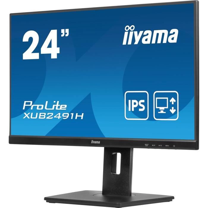 Écran PC - IIYAMA - XUB2491H-B1 - 23,8" FHD - IPS - 100Hz - 0,5ms - HDMI/DP - VESA 100x100 - Pied Réglable + Pivot - Noir