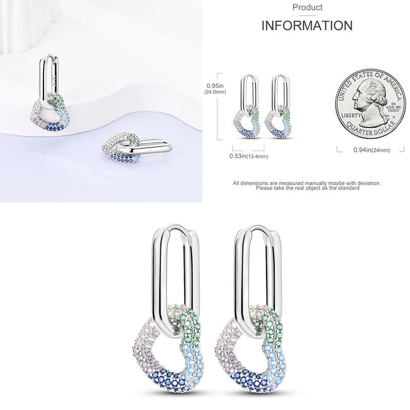 Sparkling Women Hoop Earrings 925 Copper Heart Shape Star Moon Round Blue Zircon Fit Origina Drop Earrings Zircon Holiday Gifts