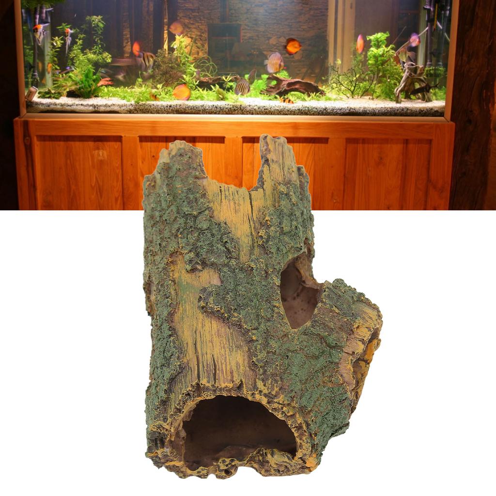 Wood Aquarium Ornament Simulation Resin Fish Artificial Tree Hole Ornament for Aquascaping