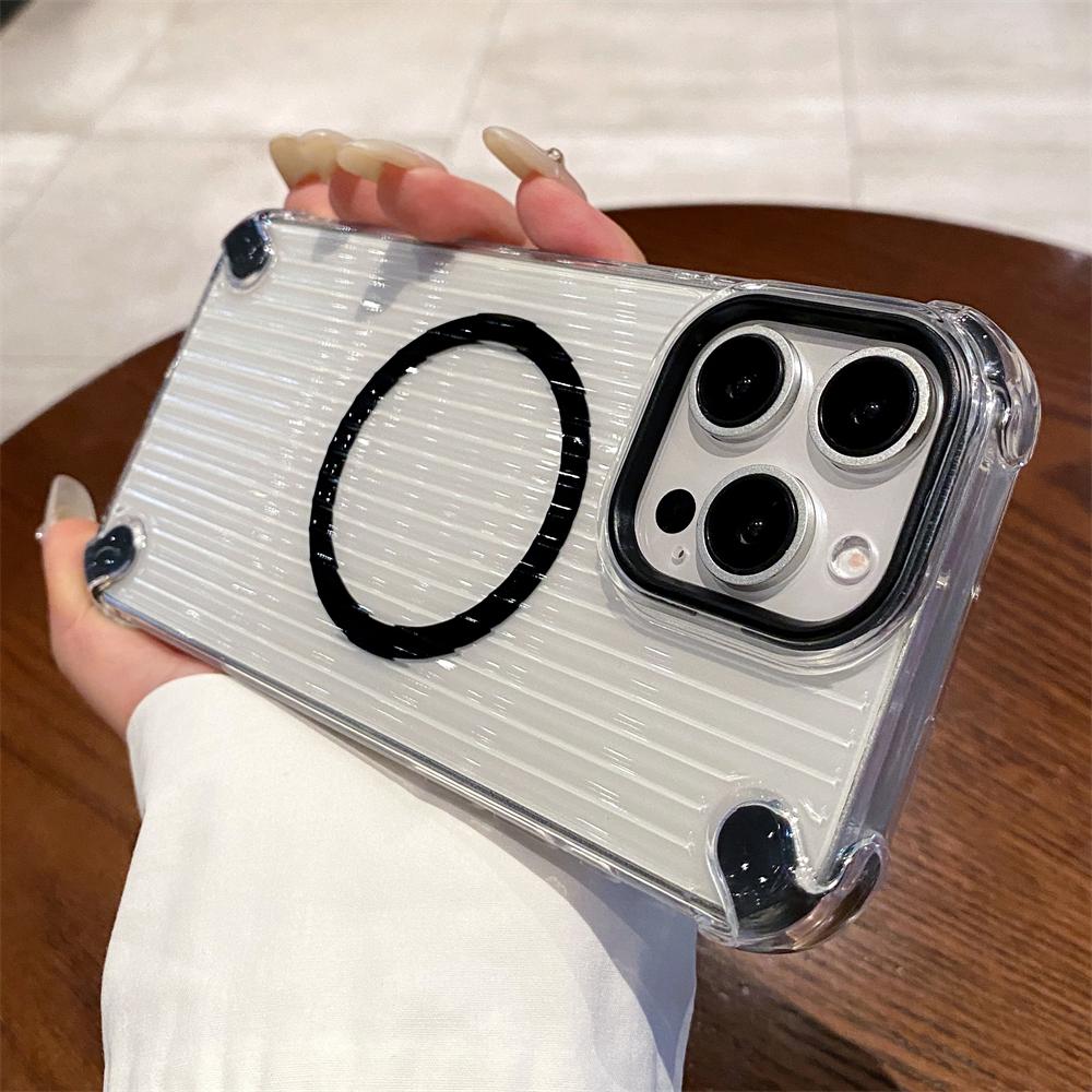 Прозрачный 3D StripeTexture Магнитный беспроводной зарядный чехол Magsafe для iPhone 11 12 13 14 15 16 Pro Max Plus Мягкий силиконовый чехол