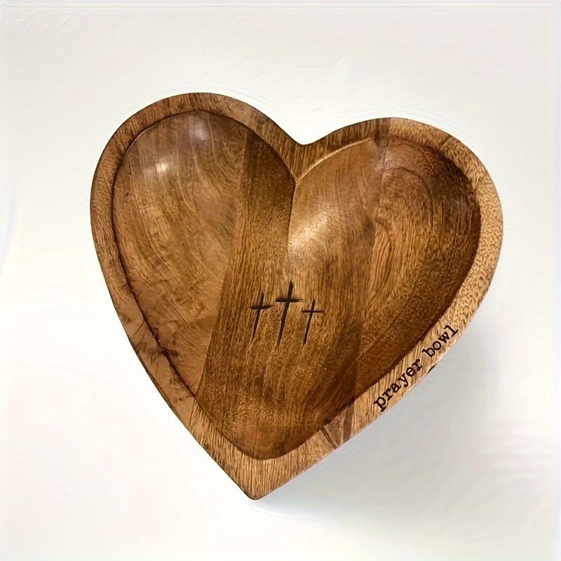 Vintage Wooden Heart Shaped Prayer Bowl with Cross and ‘Prayer’ Text - Perfect for Home Decor, Living Room or Prayer Room