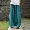 Autumn Solid Color Casaul Pockets Loose Pants Women Vintage Elastic Waist Cotton Linen Pants