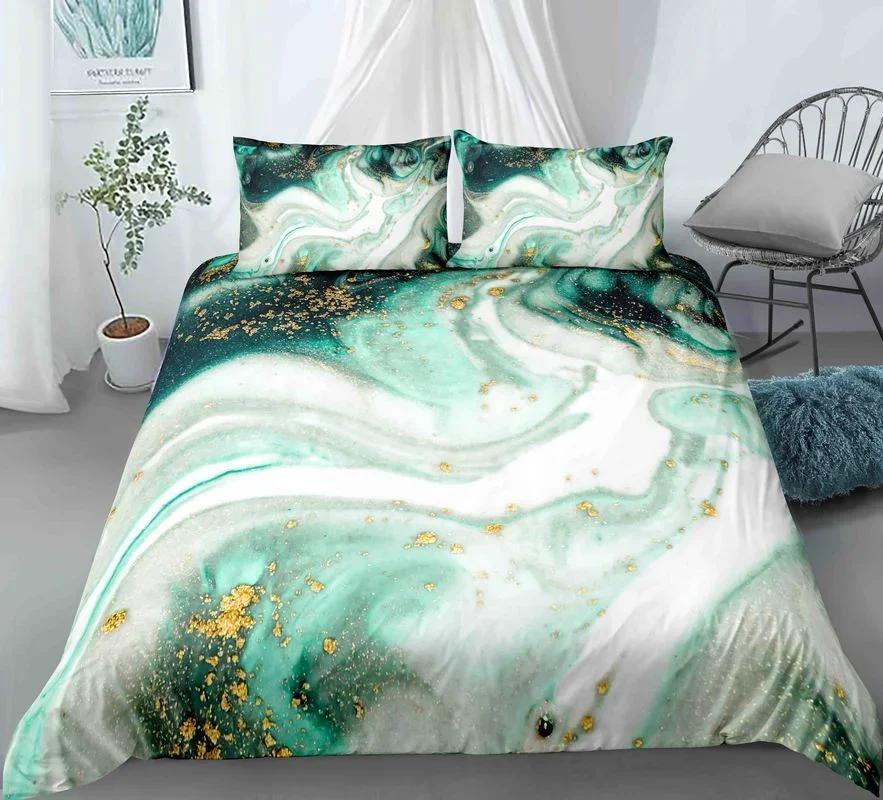 Пододеяльник Chic Marble Duvet Cover Microfiber Mint Gold Glitter Turquoise Комплект постельного белья Abstract Aqua Blue Quilt Cover Single Twin Full Size