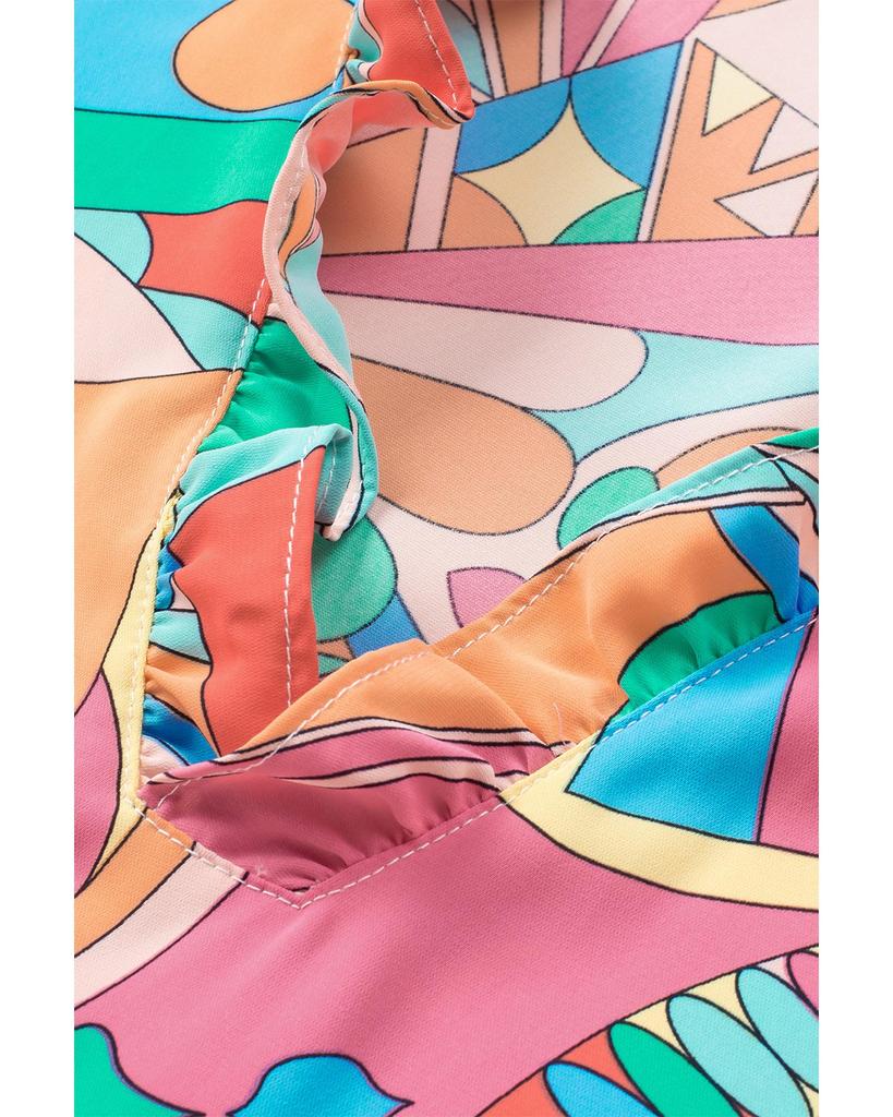 Azura Exchange Блузка с V-образным вырезом и оборками в виде абстрактной геометрии