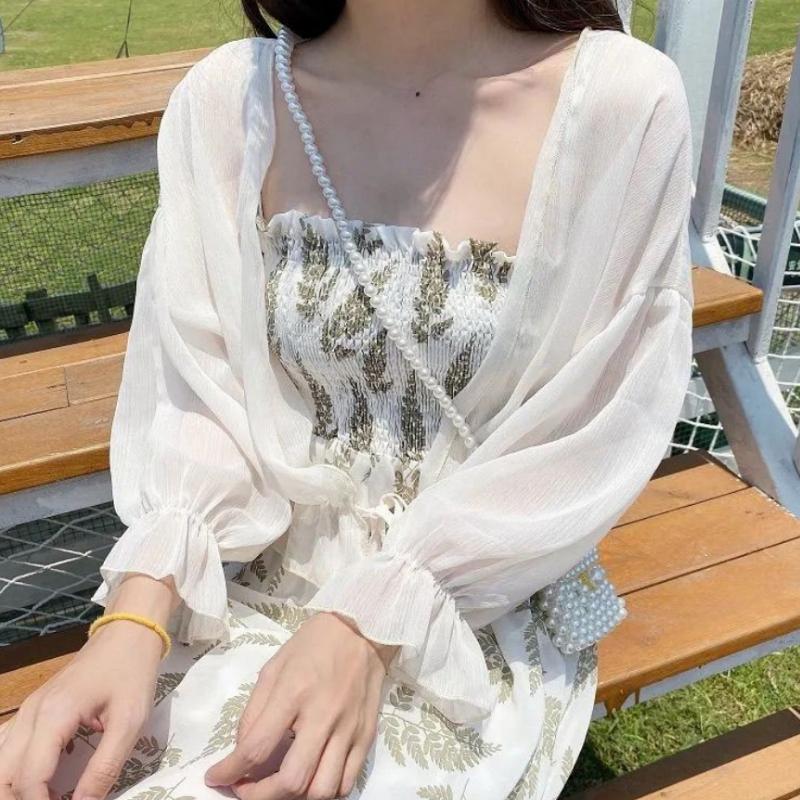 HOUZHOU Солнцезащитная рубашка женская короткая галстук-бабочка с шалью с грибковым краем женское летнее платье повседневное свободное трендовое с длинными рукавами