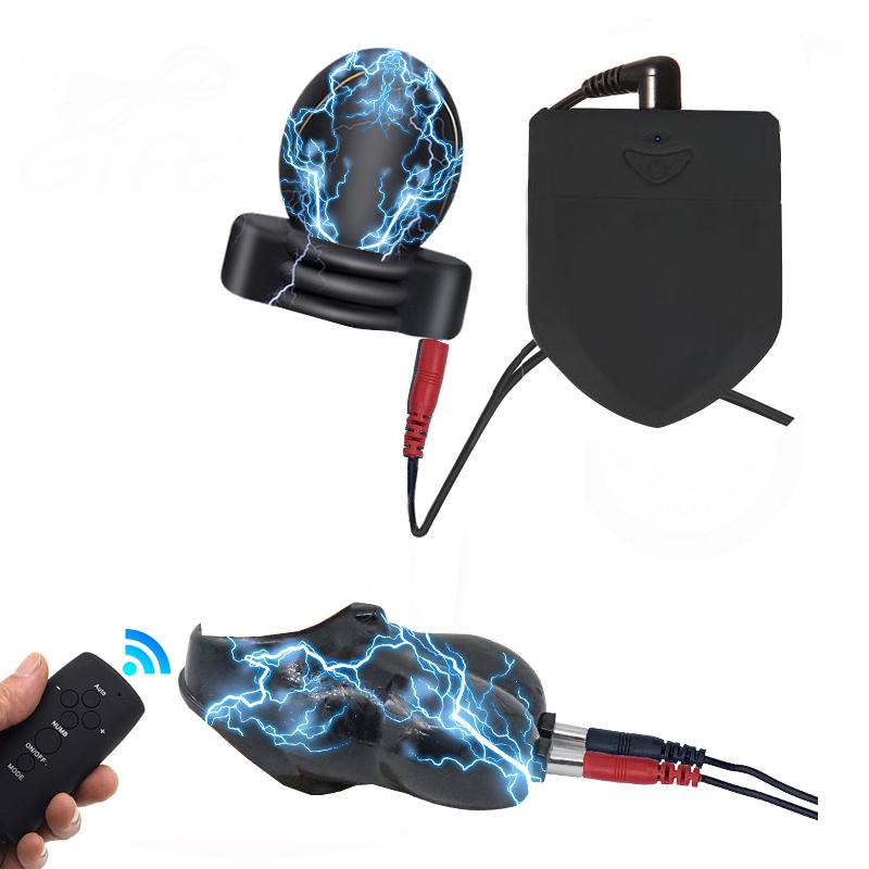 Electro Shock Glans Trainer Massage Cup Penis Stimulator Men Delay Training Masturbator Bdsm Bondage Cock Scrotum Sleeve Sex Toy