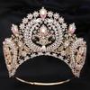 Baroque Round High Diadem Bridal Crown Pageant Miss Tiaras Headdress Bride Wedding Dress Hair Jewelry Accessories