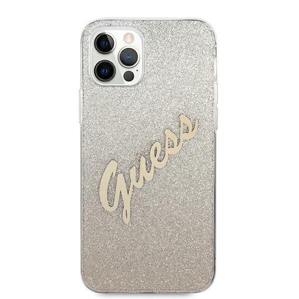 Guess Guhcp12Mpcuglsgo iPhone 12/12 Pro 6,1 Złoty/Gold Twarde Etui Brokat Gradient Skrypt