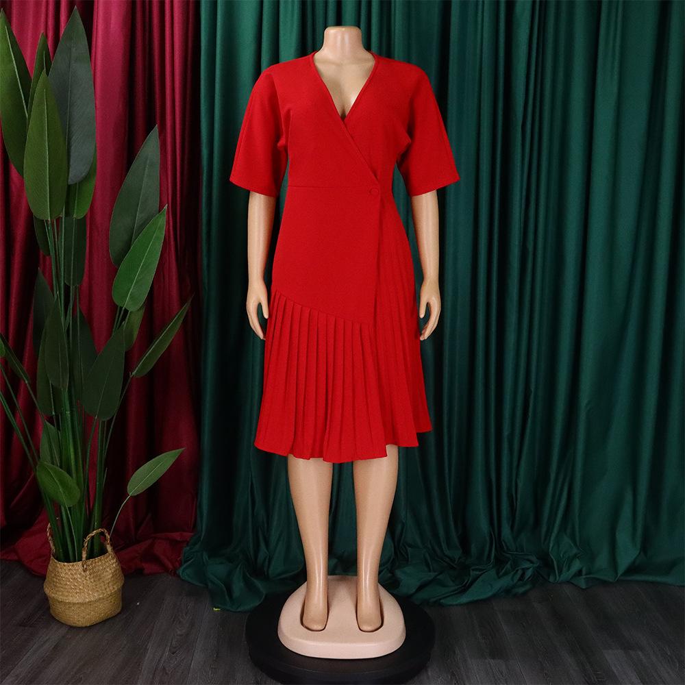JKASHDK Женские модные летние весенние однотонные повседневные платья с v-образным вырезом и короткими рукавами и высокой талией