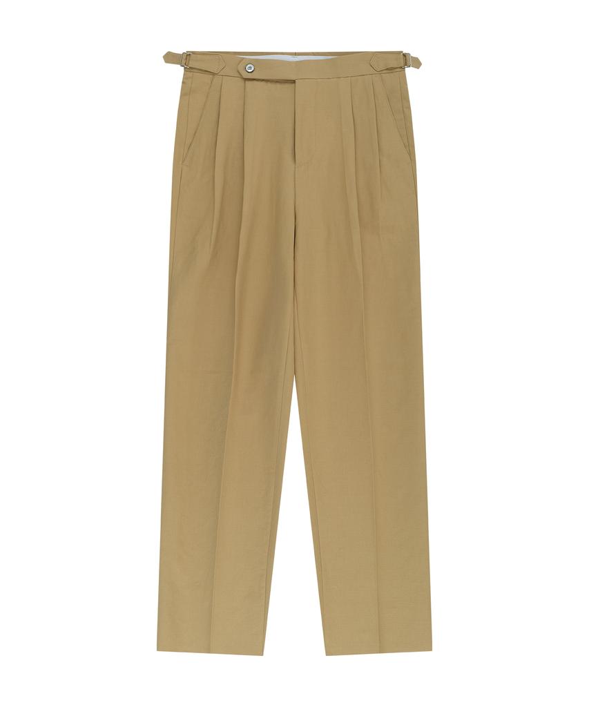 BELLIEF Linen / Cotton Double Pleats Relaxed Chino Pants (Beige)