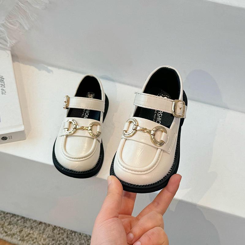 2025 Girls' Spring & Autumn Square Toe Loafers - Soft Sole, Non-Slip, Versatile Horsebit Buckle Leather Shoes