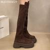 Женские замшевые сапоги на платформе, высокие сапоги выше колена, туфли на высоком каблуке, женская мода 2025 года, зимние элегантные мотоциклетные сапоги для зимы, Mujer Botas