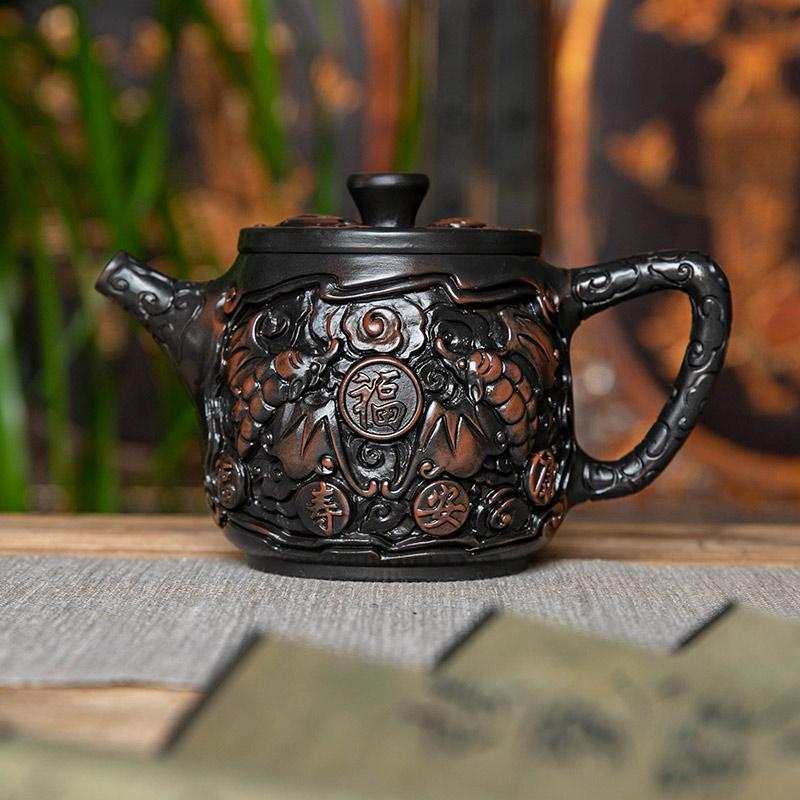 Фиолетовая керамика Винтажный чайник ручной работы Керамический резной чайник кунг-фу Одиночный чайник Наборы для приготовления чая пуэр Китайский чайник