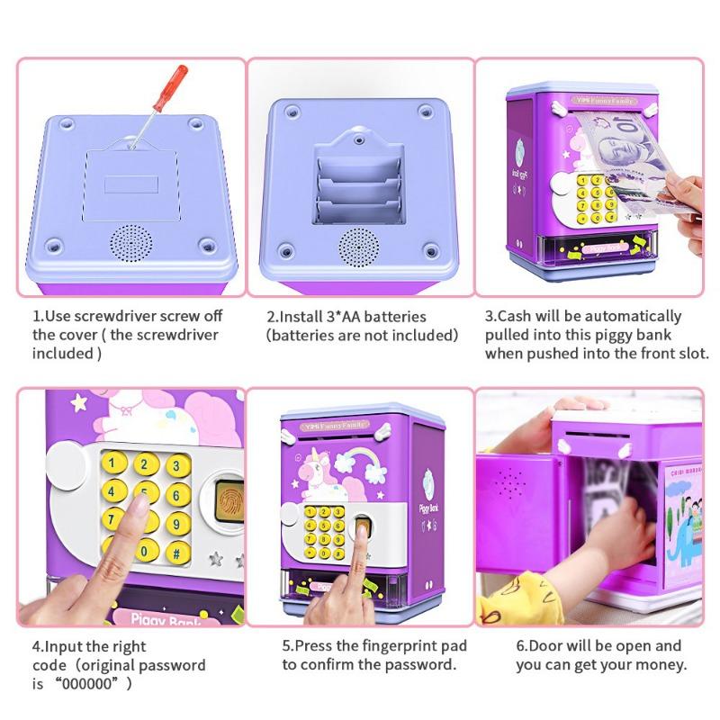 Электронная копилка-банкомат с отпечатком пальца и музыкой для мальчиков и девочек, Единорог, Медведь Панда, Копилка для малышей, Подарок на день рождения для детей