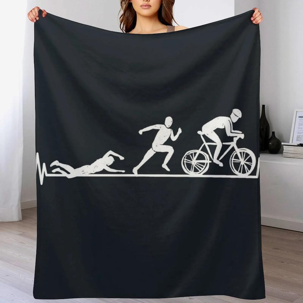 TRIATHLON heartbeat Swim Bike Run lover Throw Blanket Modern Design Soft Blanket for Home Decor