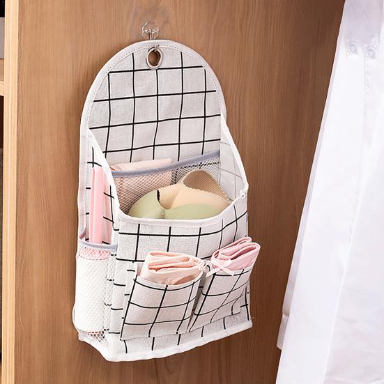 Hanging Bag Wall Mounted Large Capacity Cotton Flax Hook Design Hanging Organizer for Bathroom