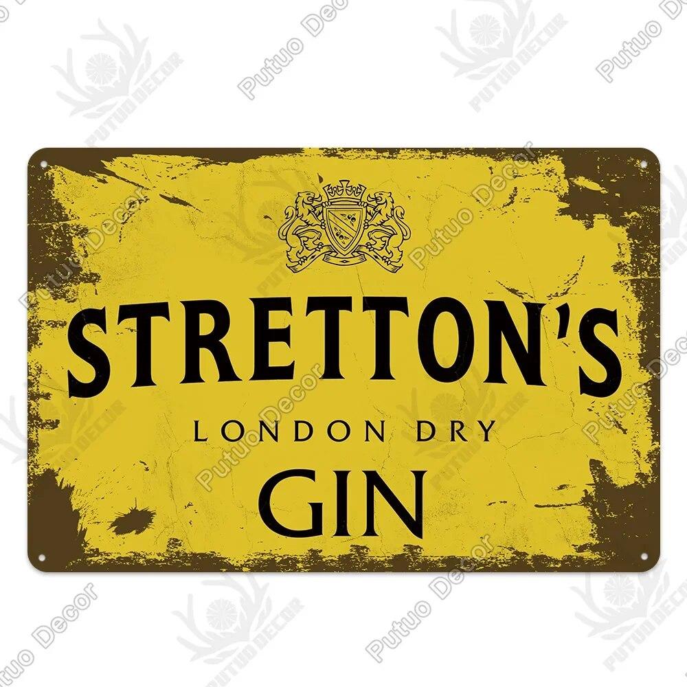 Putuo Decor Classic Gin Vintage Metal Sign Wine Tin Sign Decorative Plaque for Bar Pub Club Decoration Wall Decor Alcohol Sign