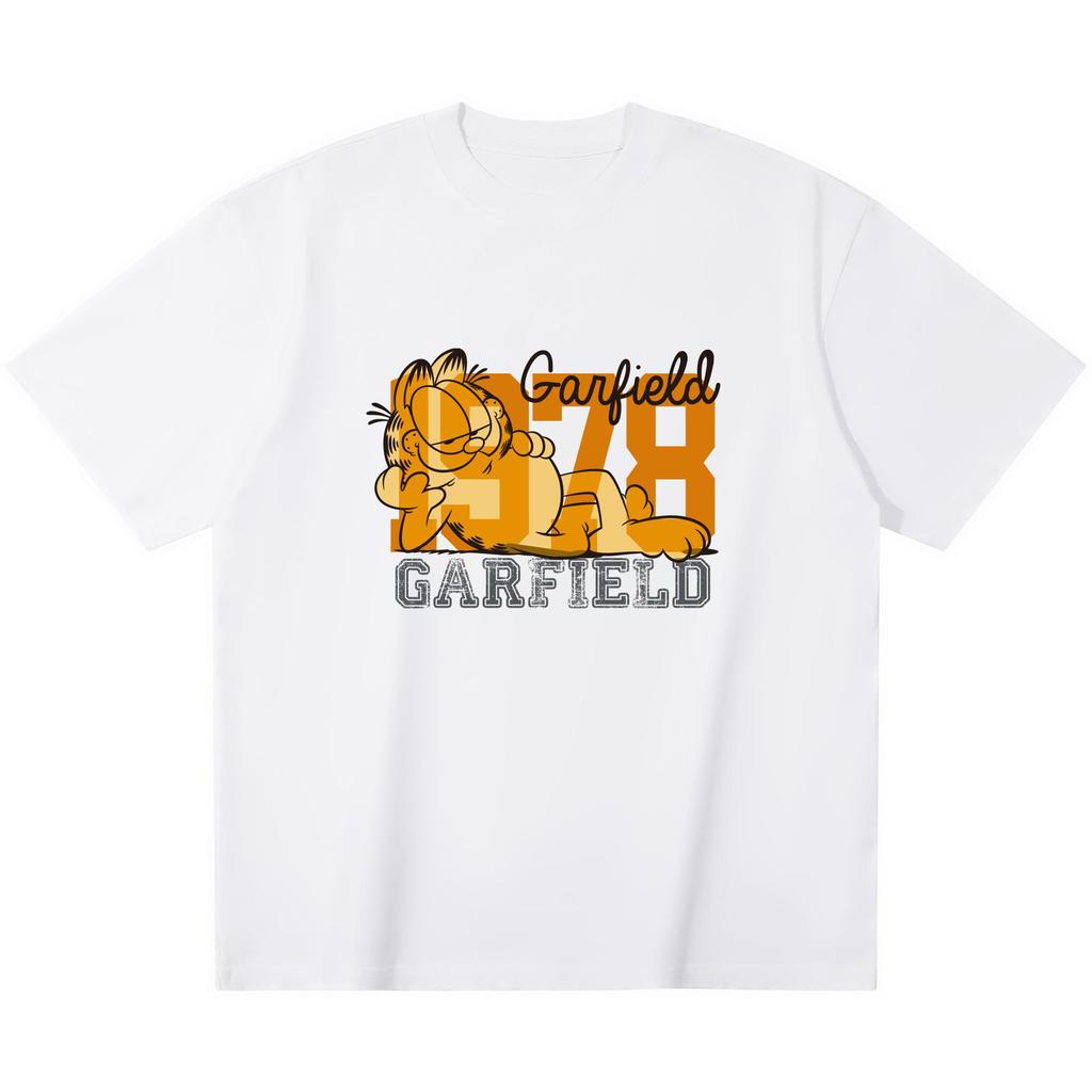 Garfield Lazy Lying Trendy T-Shirt! American Retro 1978 Letter Print Loose-Fitting Short Sleeve, Unisex, Oversize Couple Tee
