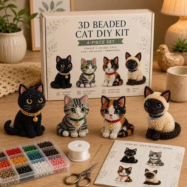 Petite 3D Beaded Animal Craft Kit, DIY Educational Toy Set with 28 Designs, Colorful Beads, Creative Gift for Kids and Adults