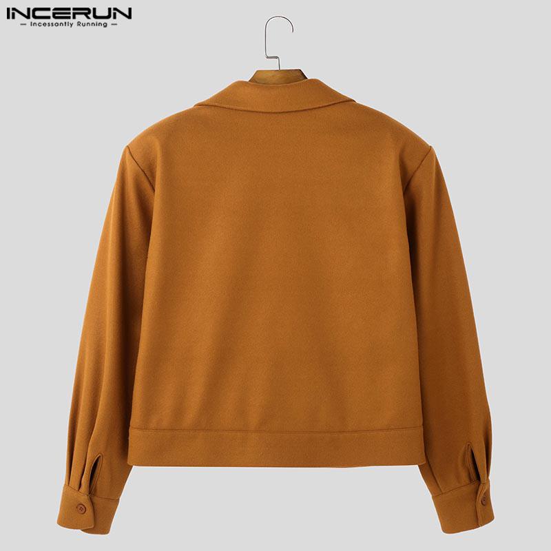 INCERUN Spring Men Lapel Neck Long Sleeve Button Jackets Short Fleece Coats