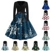 Women's Casual Fashion V Neck Long Sleeve Christmas Printed Vintage Long Dress