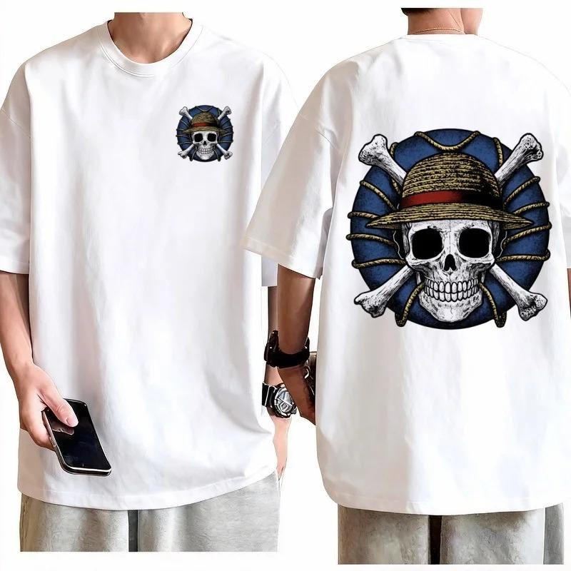One Piece "Straw Hat Pirates Jolly Roger" Anime White Oversized Women And Men Fashion Comfortable T-Shirt