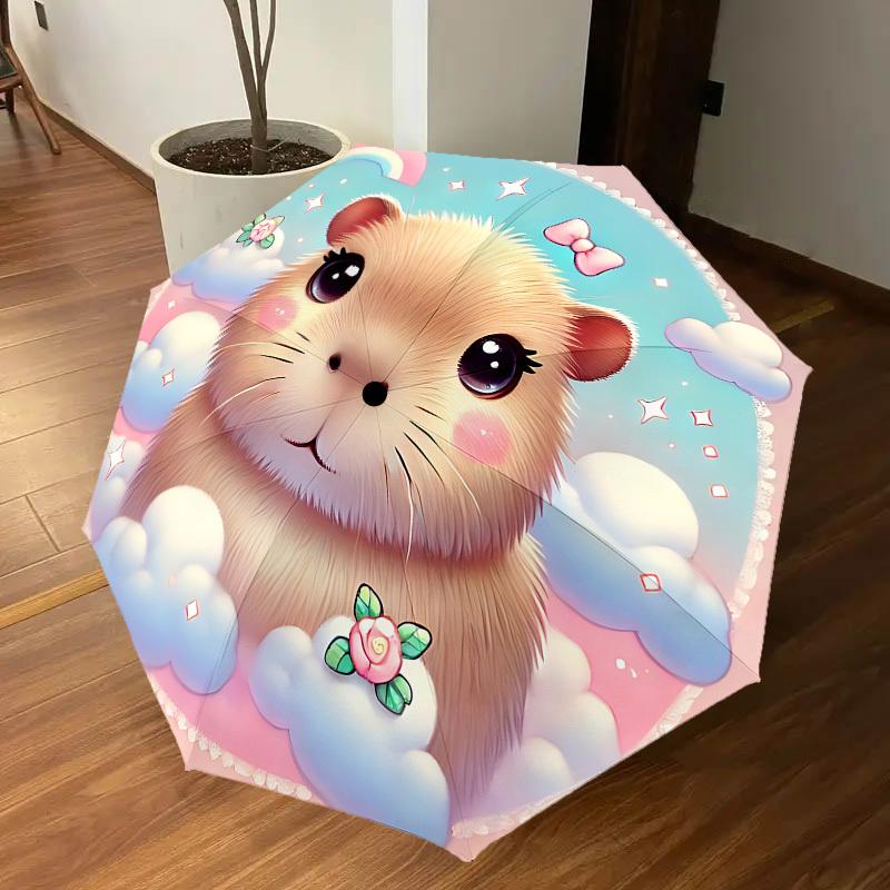 1PC Hamster Clouds Automatic Open/Close Umbrella with Windproof, 8-Rib Sturdy Canopy, Durable Ribs, Fashionable Design, Outdoor Accessory, Fun Prin, H