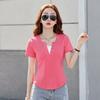 Women's Summer New Short Sleeve V Neck Buttons Fake Two Tops