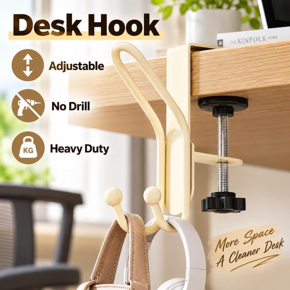No Drill Backpack Hook Rotatable Table Edge Hook Multi Functional Desk Hook Dormitory