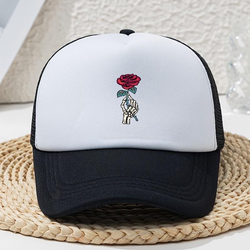 Ladies' Hat Cartoon Skeleton Hand Rose Printed Sponge Baseball Hat Truck Driver Webhat Summer Creative