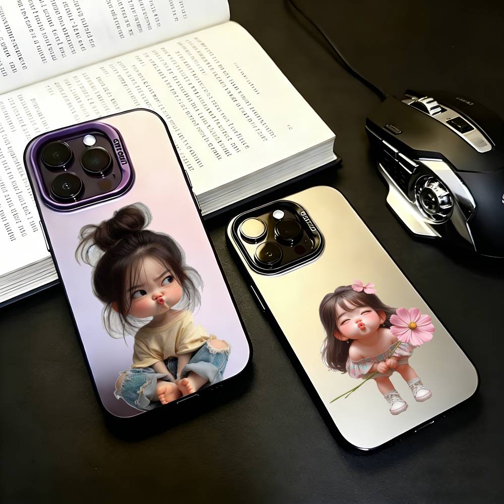 C-Cartoon Cute Baby Girl Black Candy silver phone case Phone Case For iPhone17,16,15,14,13,12,11 Plus,Pro Max