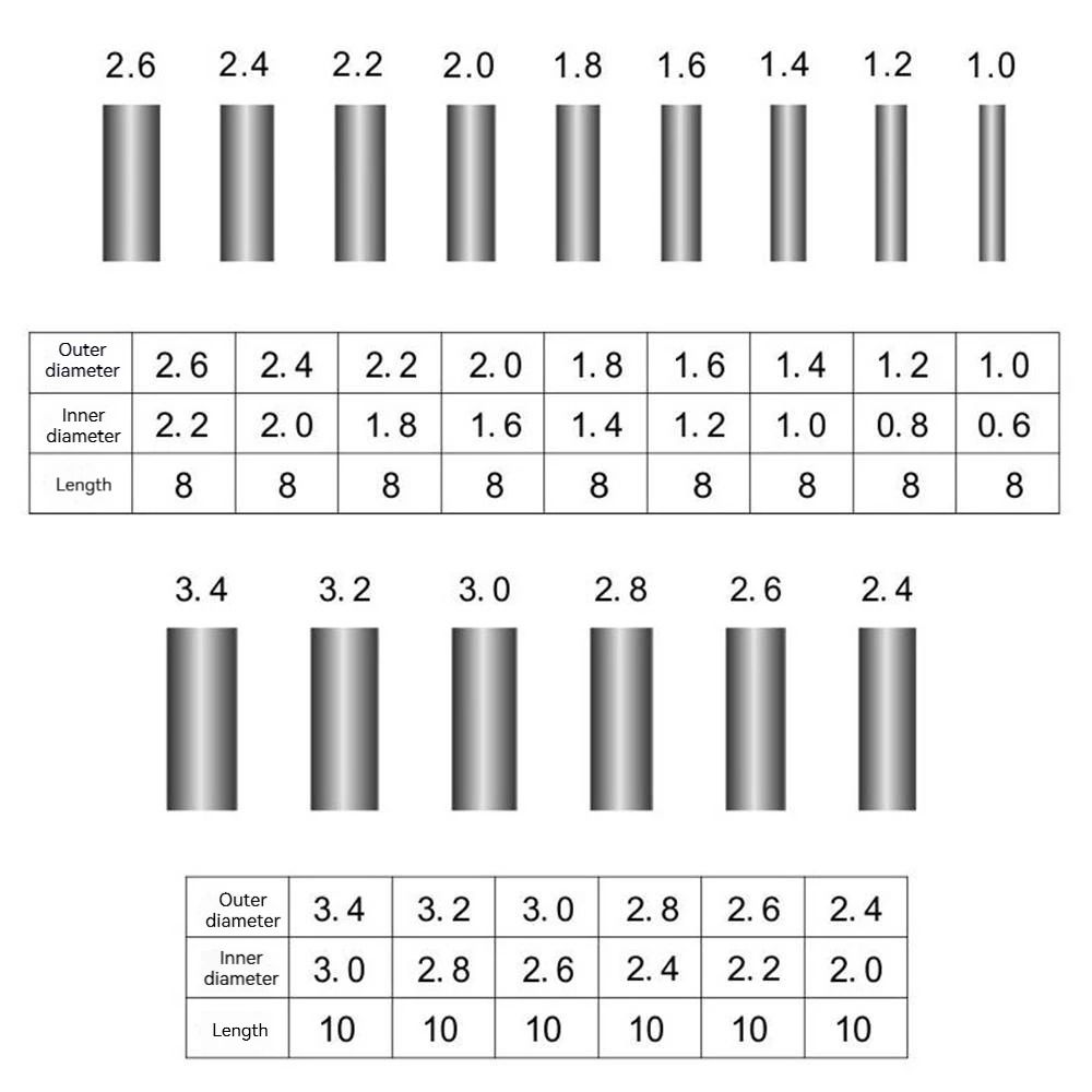 100Pcs Round Fishing Line Tube Connectors Stainless Steel Single Barrel Crimp Sleeves